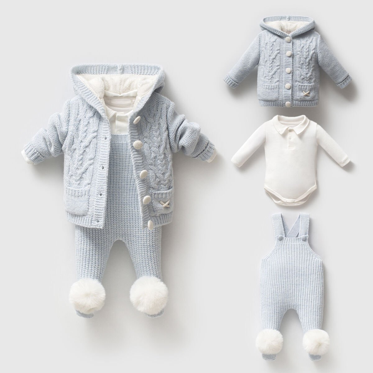 Triko Hırka Ponponlu Salopet Seti