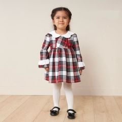 Ekose Elbise Düğmeli Önlük Yaka