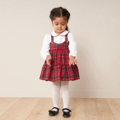 Ekose Elbise Askılı Bebe Yakalı