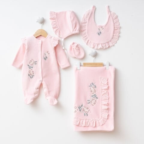 Fırfırella KADİFE 5'li Hastane Seti Pembe