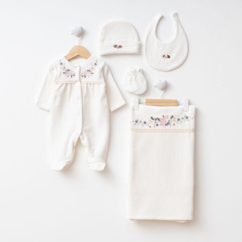 Sıralı Çiçekli KADİFE 5'li Hastane Seti