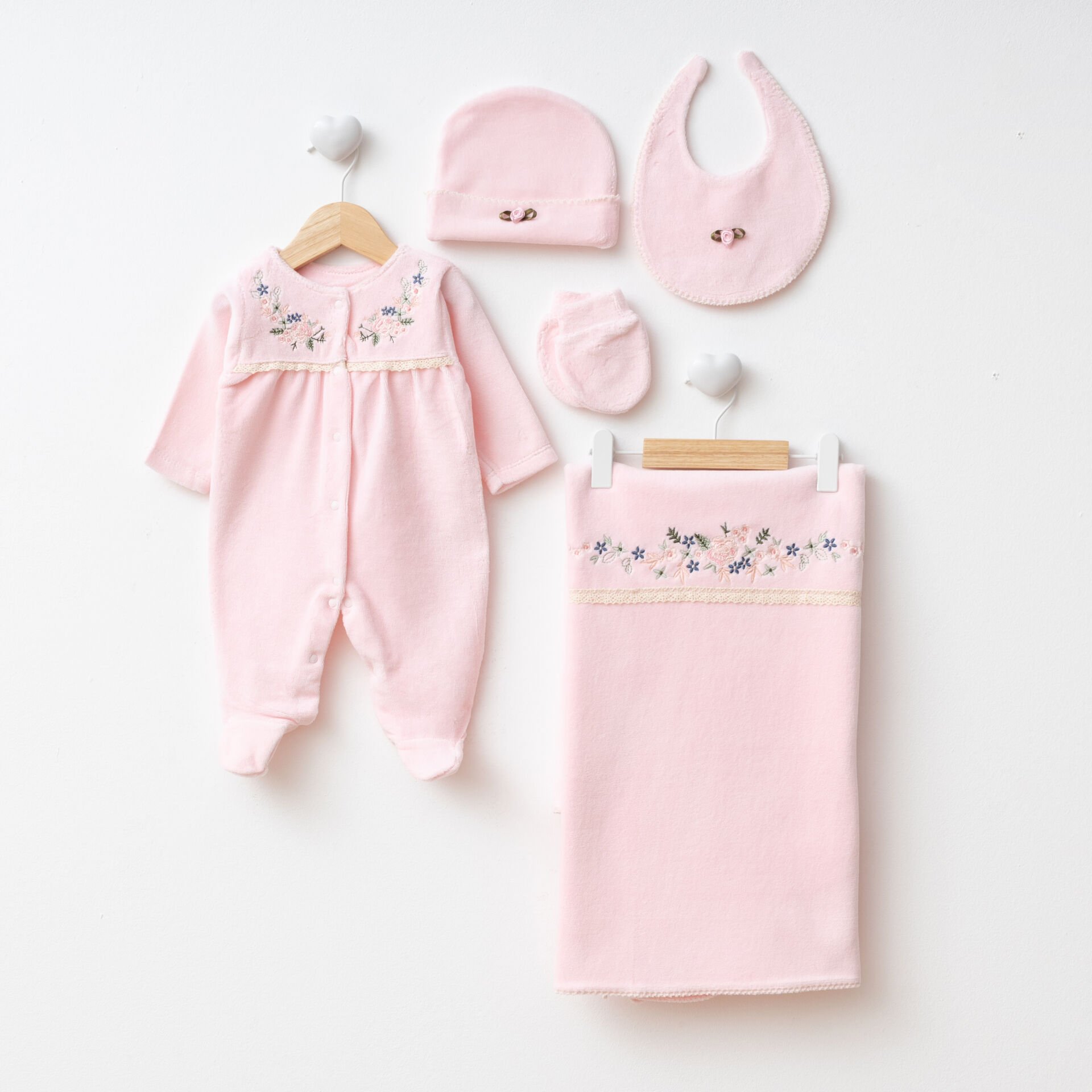 Sıralı Çiçekli KADİFE 5'li Hastane Seti