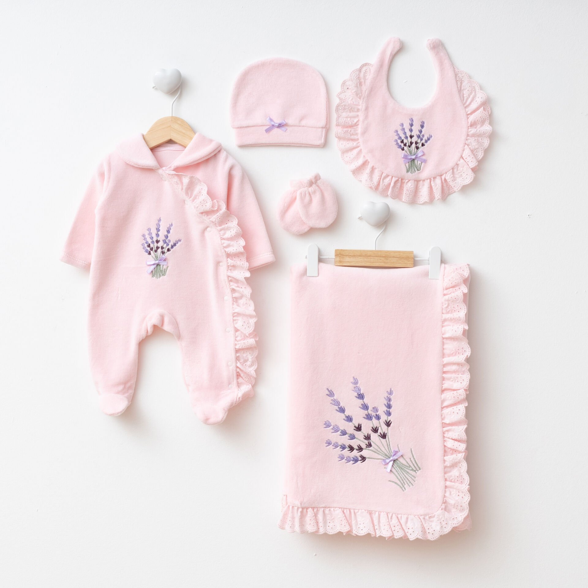 Lavanta KADİFE 5'li Hastane Seti Pembe