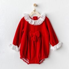 Velvet Red Romper with Bow