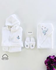 Ahoy Captain Bathrobe Set White