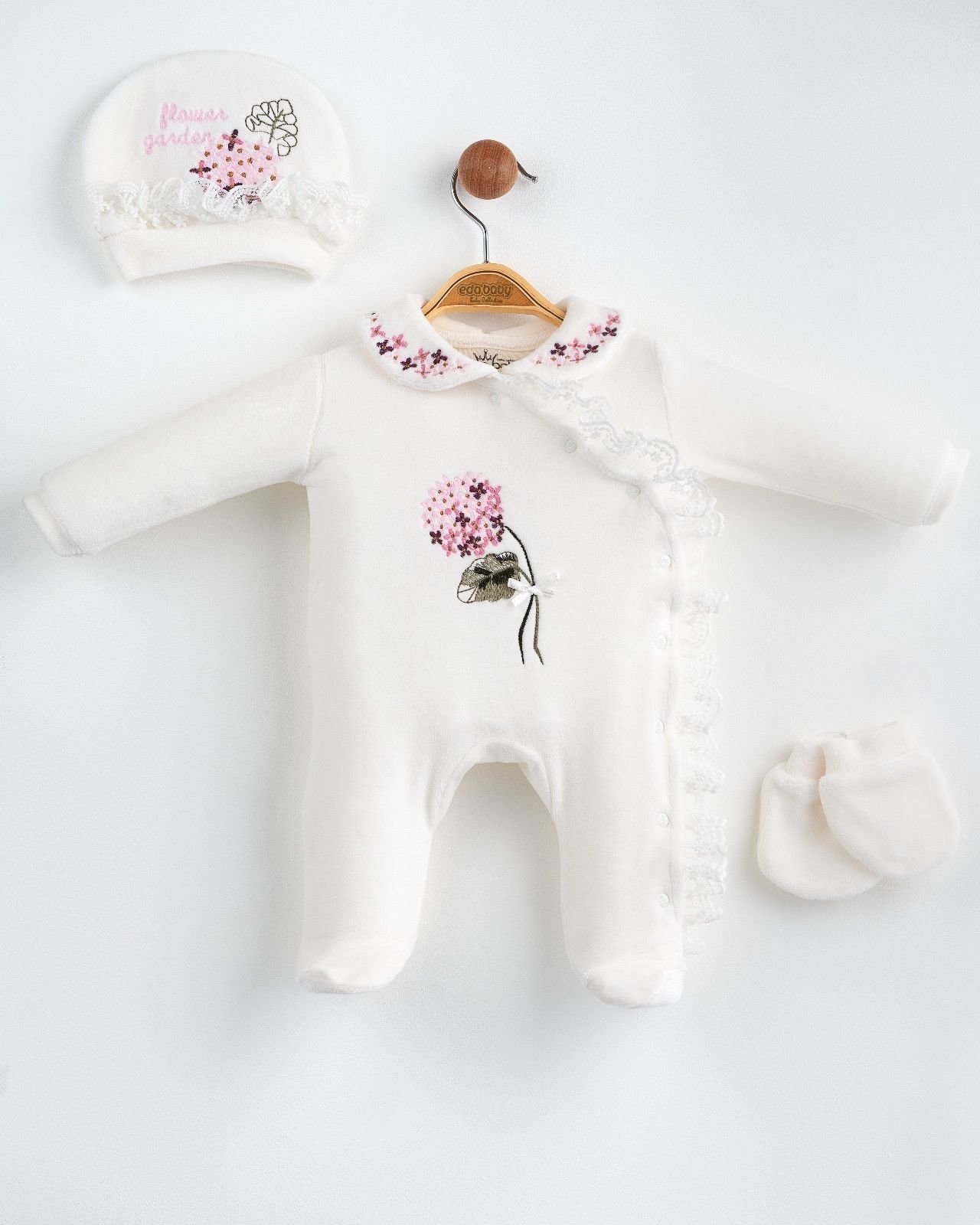 Ortanca Çiçekli Kadife Tulum Seti