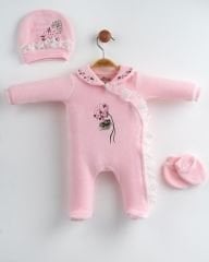 Ortanca Çiçekli Kadife Tulum Seti Pembe