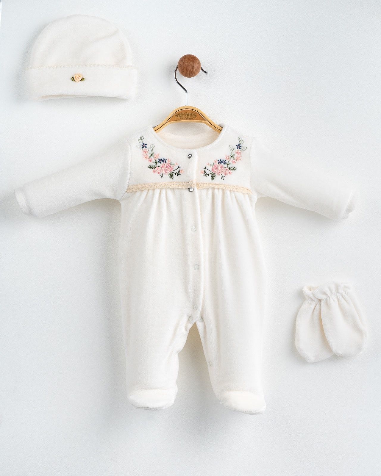 Sıralı Çiçekli Kadife Tulum Seti