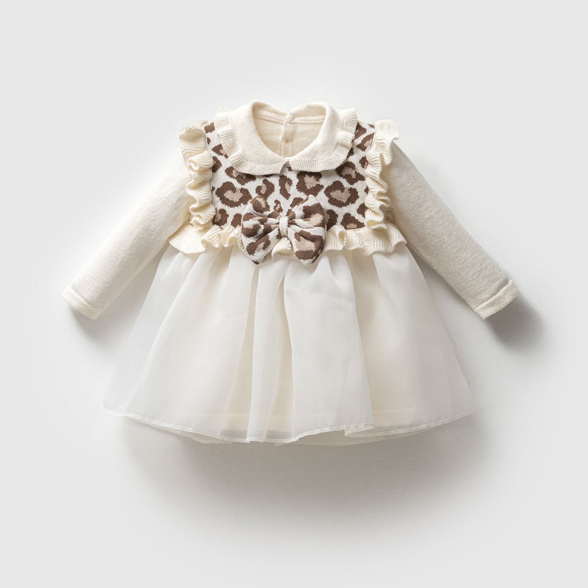 Leopar Tüllü Triko Elbise