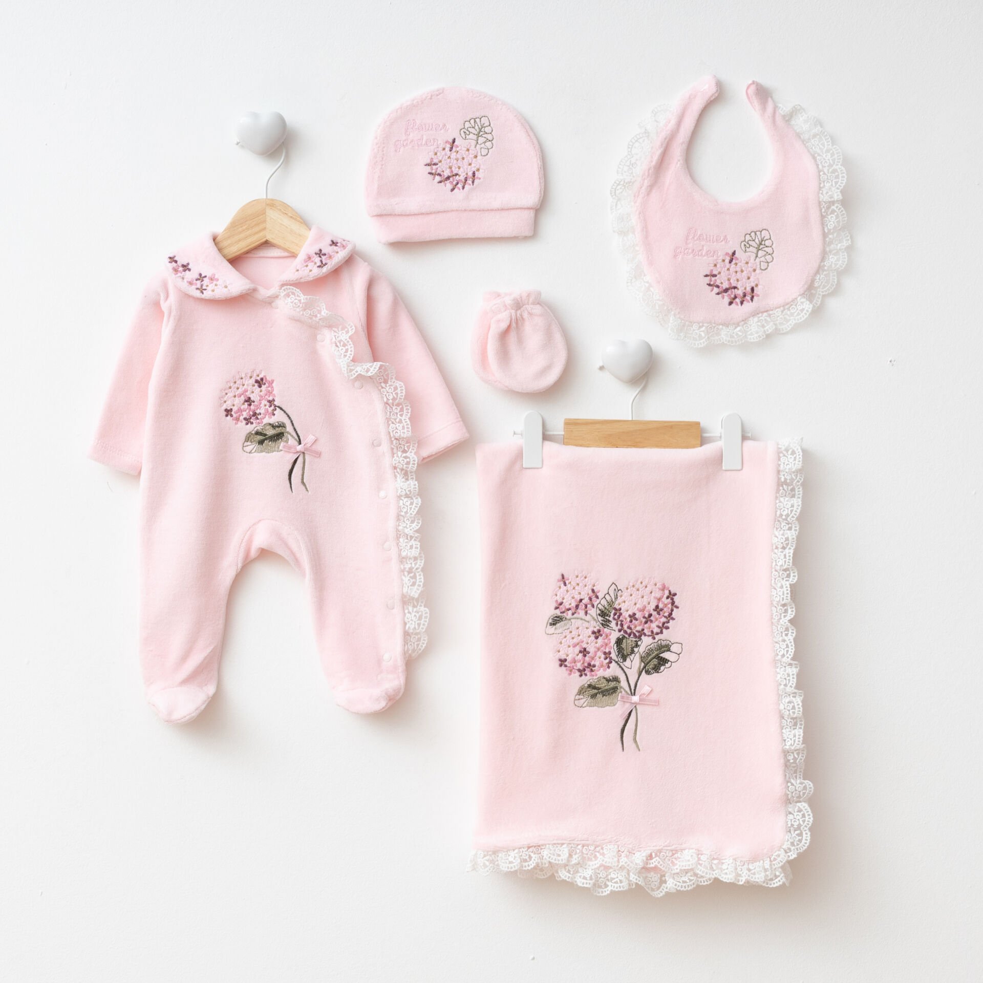 Ortanca Çiçekli KADİFE 5’li Hastane Seti