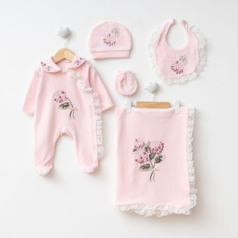 Ortanca Çiçekli KADİFE 5’li Hastane Seti