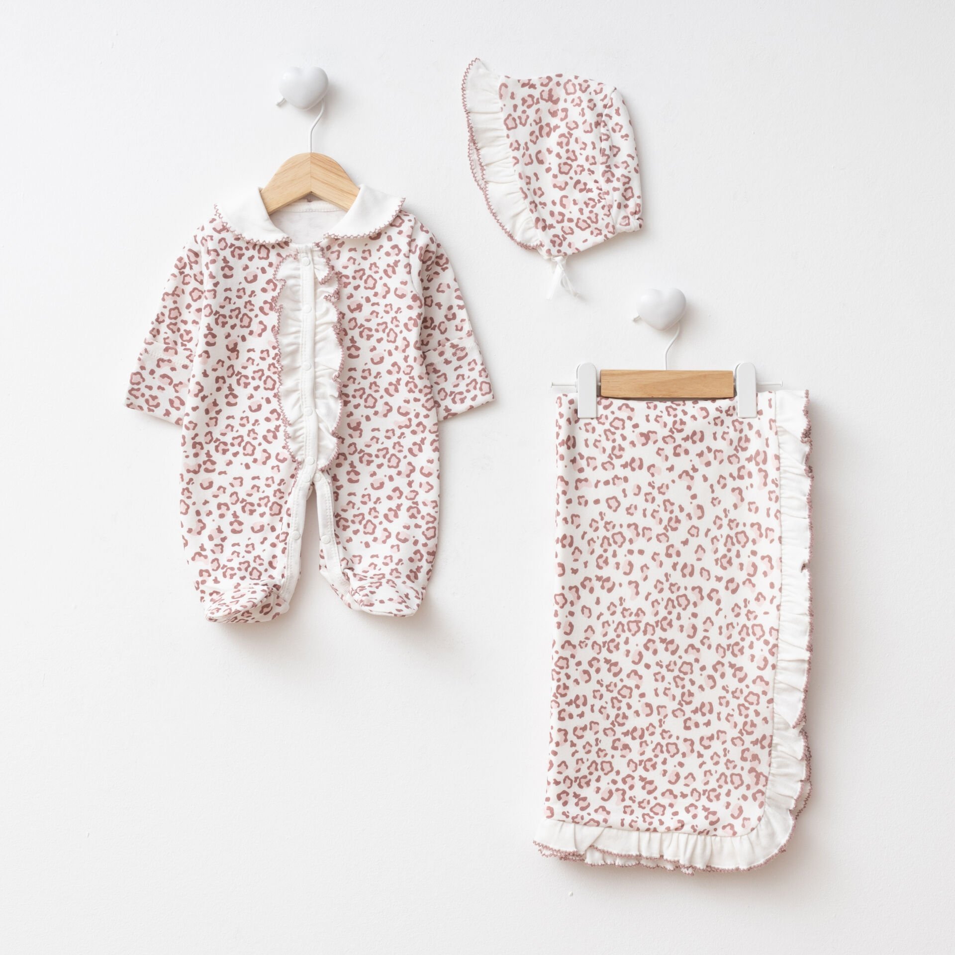 Dijital Baskılı Leopar 3'lü Hastane Seti Gül Kurusu