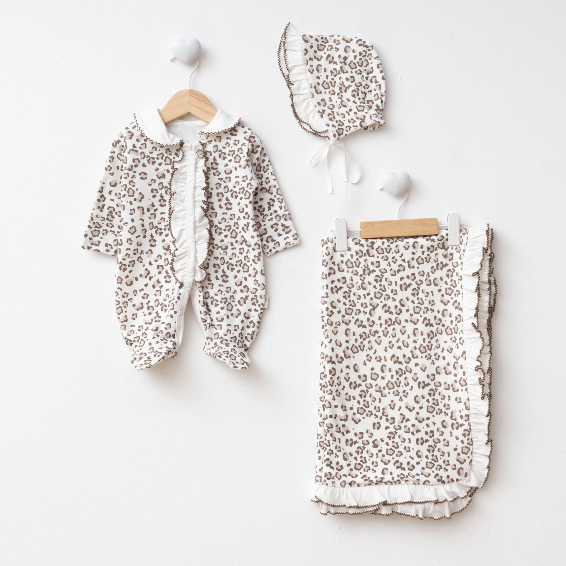 Dijital Baskılı Leopar 3'lü Hastane Seti Kahverengi