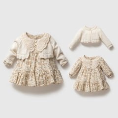 Muslin Dress and Knitted Cardigan Set