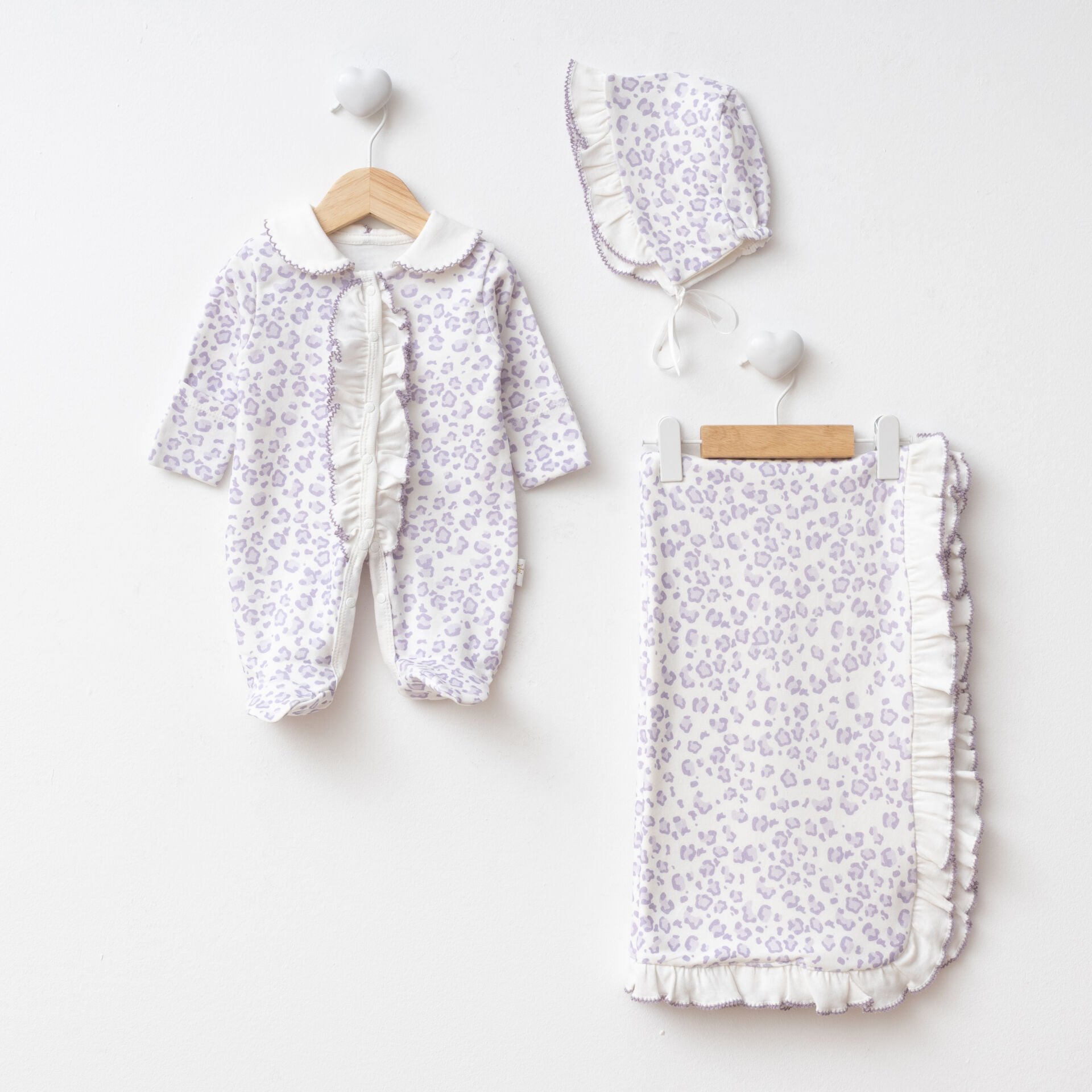 Dijital Baskılı Leopar 3'lü Hastane Seti Lila