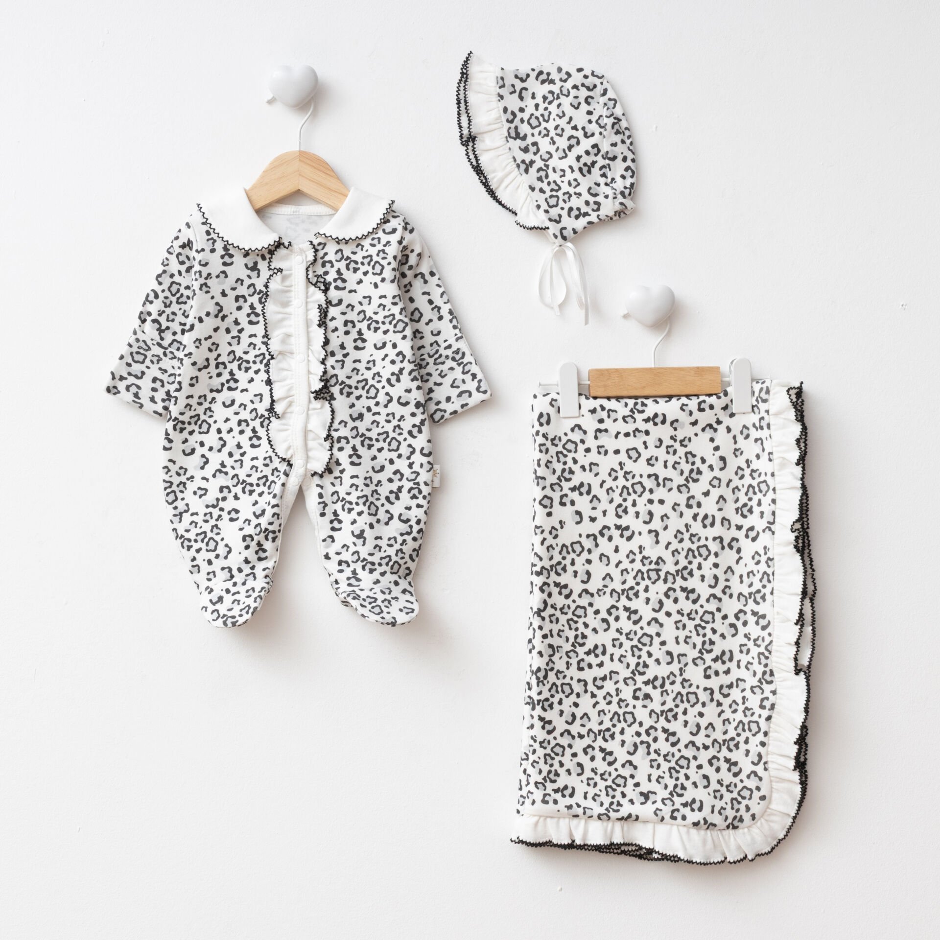 Dijital Baskılı Leopar 3'lü Hastane Seti Siyah