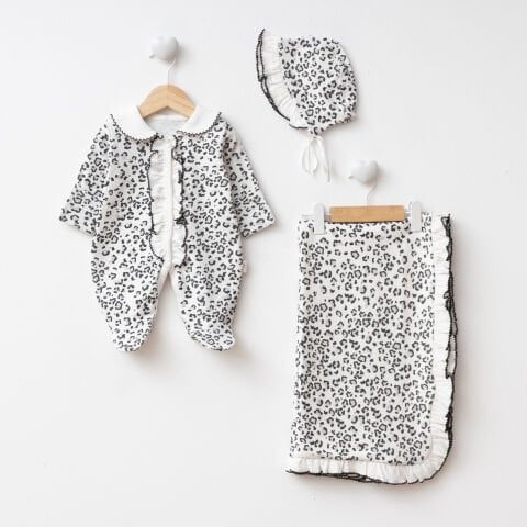 Dijital Baskılı Leopar 3'lü Hastane Seti Siyah