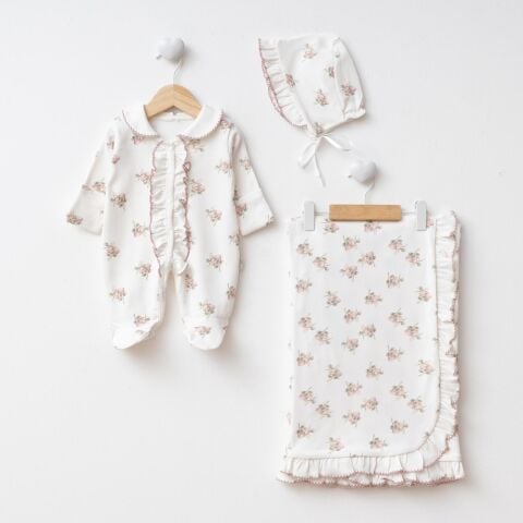 Ortanca Çiçekli Dijital Baskılı 3'lü Hastane Seti