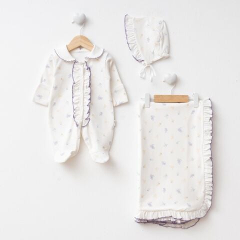 Flower Theme Dijital Baskılı 3'lü Hastane Seti