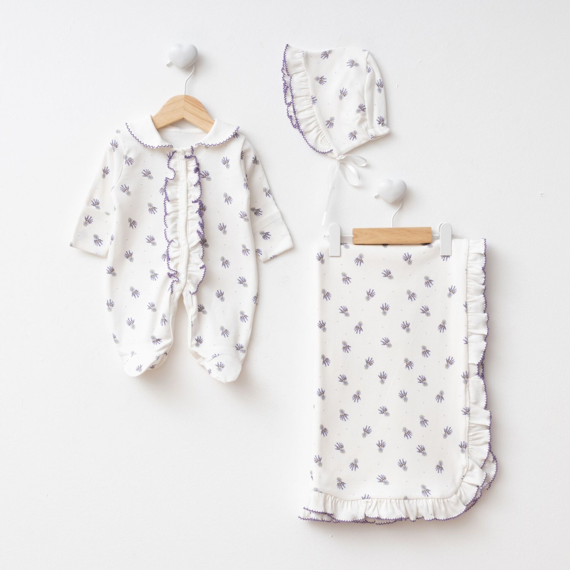 Lavanta Dijital Baskılı 3'lü Hastane Seti