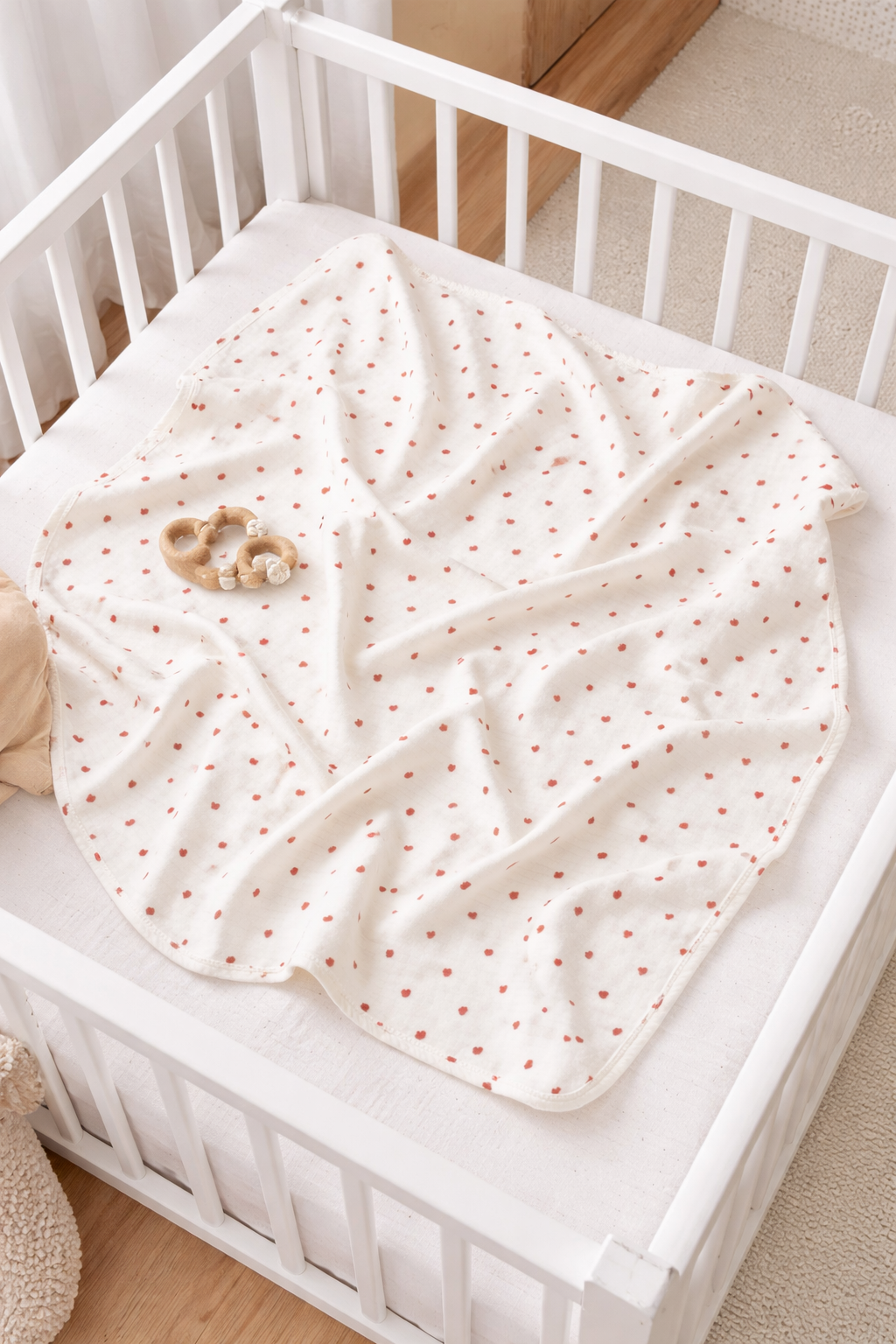 Küçük Kalpli %100 Pamuk Tek Katlı Battaniye (80X90)