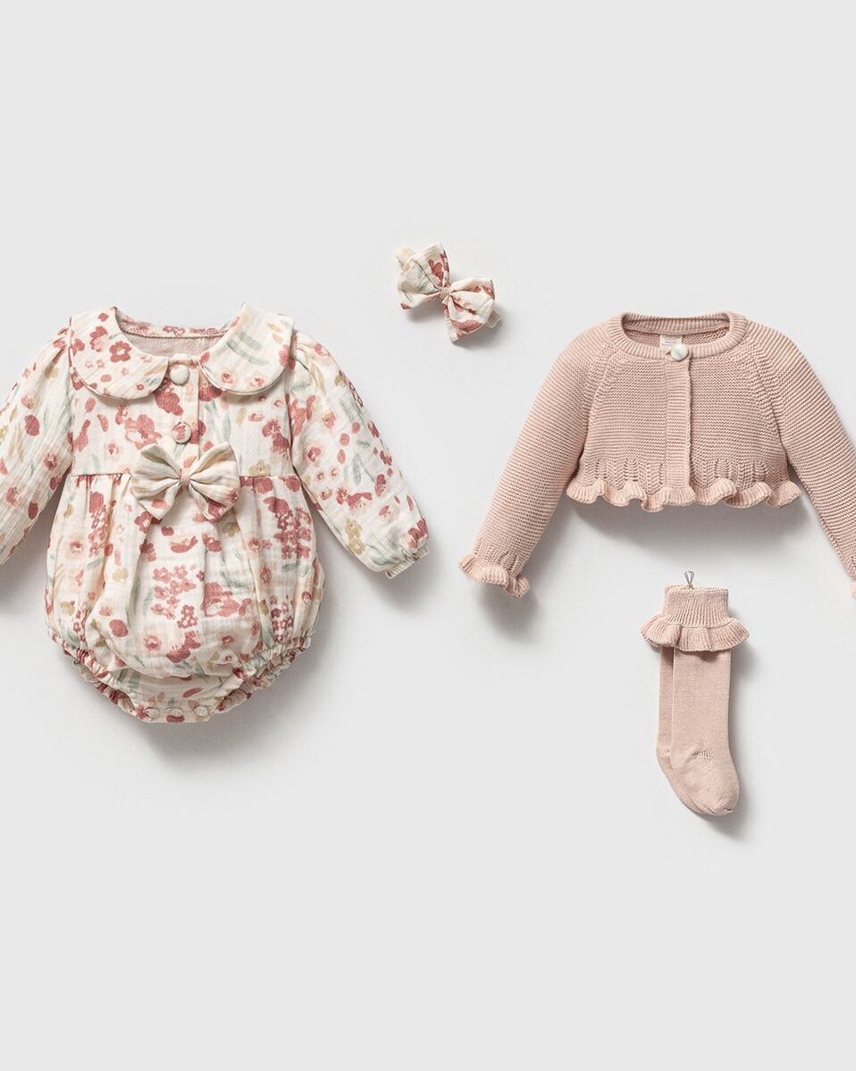 Spring Romper ve Triko Hırkalı Set Gül Kurusu