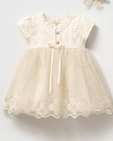 İnci Düğme Detaylı Dantelli Elbise ve Bandana