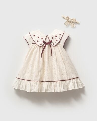 Maria Yakası Nakışlı Elbise ve Bandana