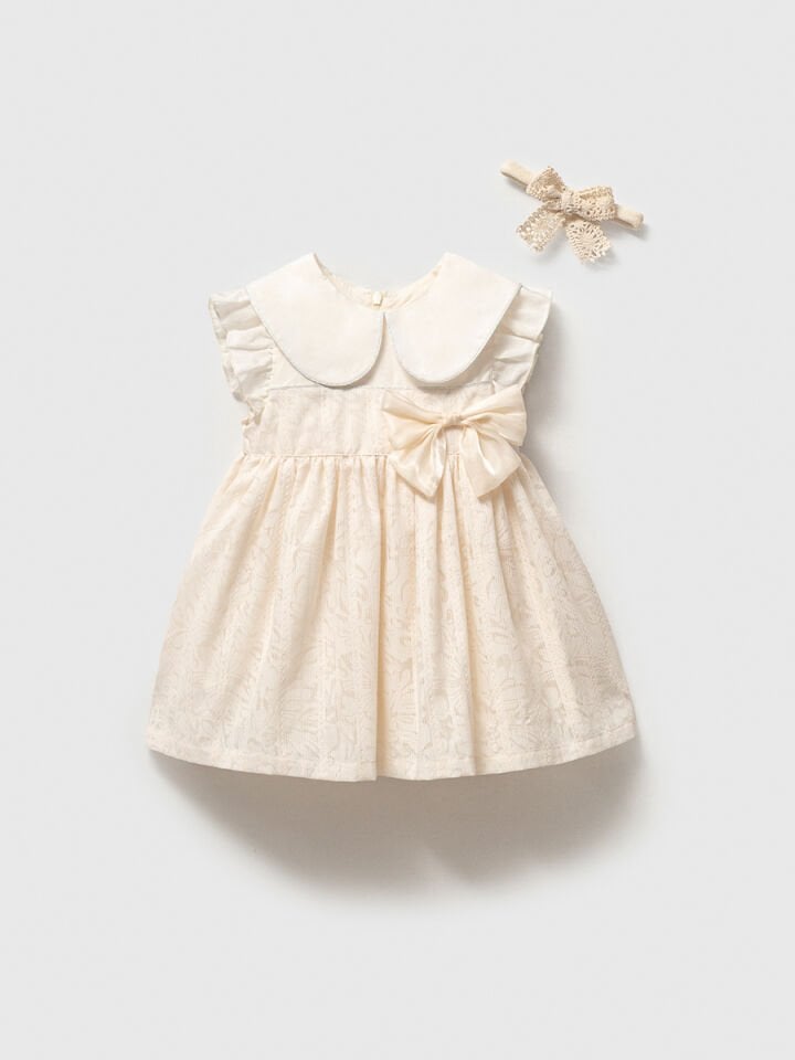 Fiyonk Detaylı Geniş Bebe Yaka Elbise ve Bandana