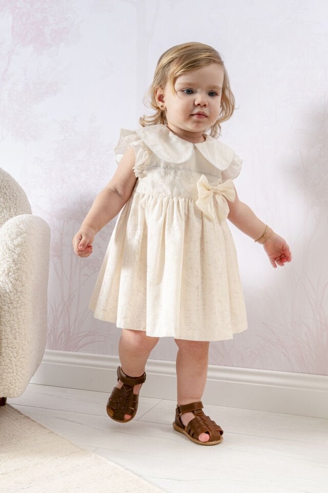 Fiyonk Detaylı Geniş Bebe Yaka Elbise ve Bandana