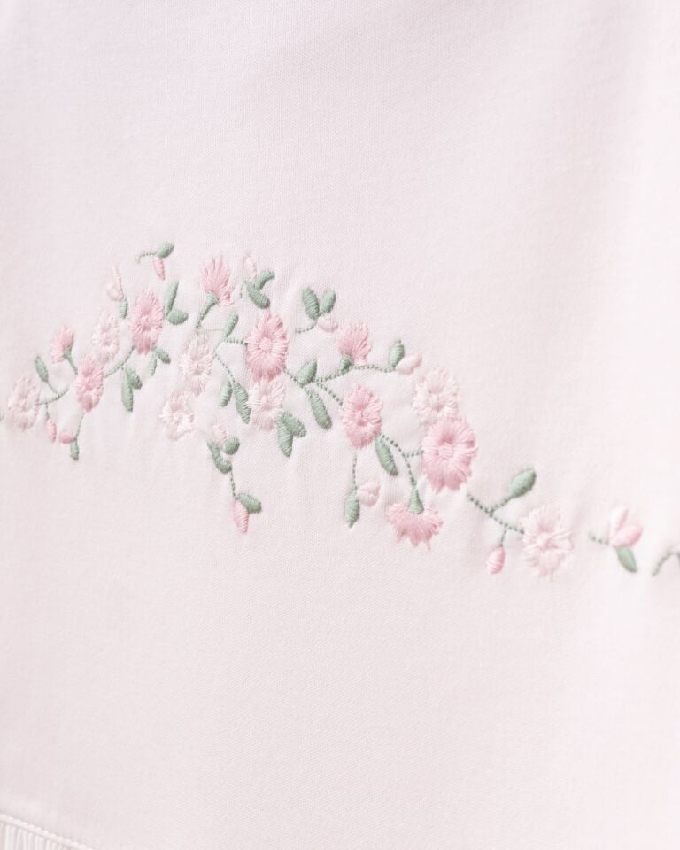 Çiçek Nakışlı Plise Detaylı Çift Katlı Battaniye Pembe