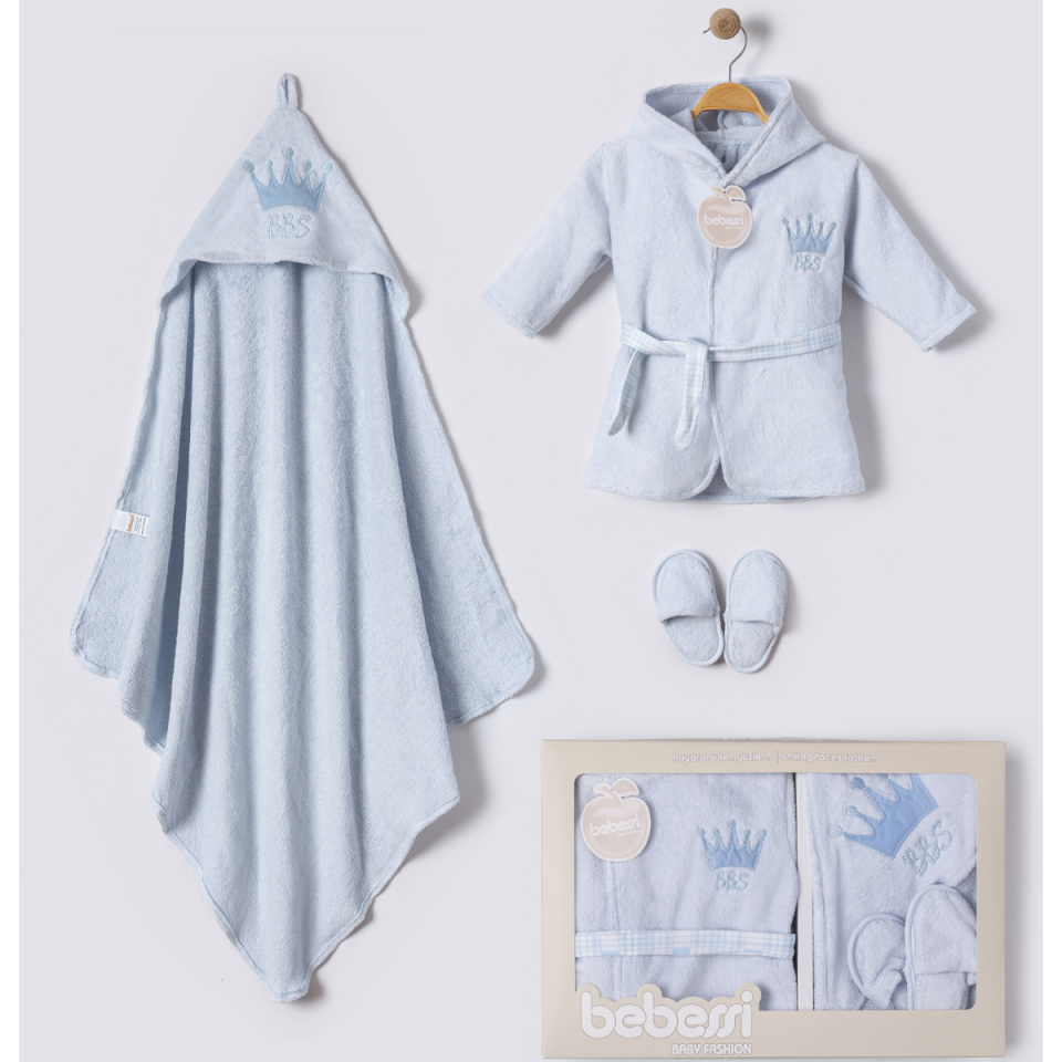 Baby King Bornoz Seti Bebe Mavisi