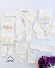 Floral Embroidered Lace Detailed 10-Piece Hospital Set Natural