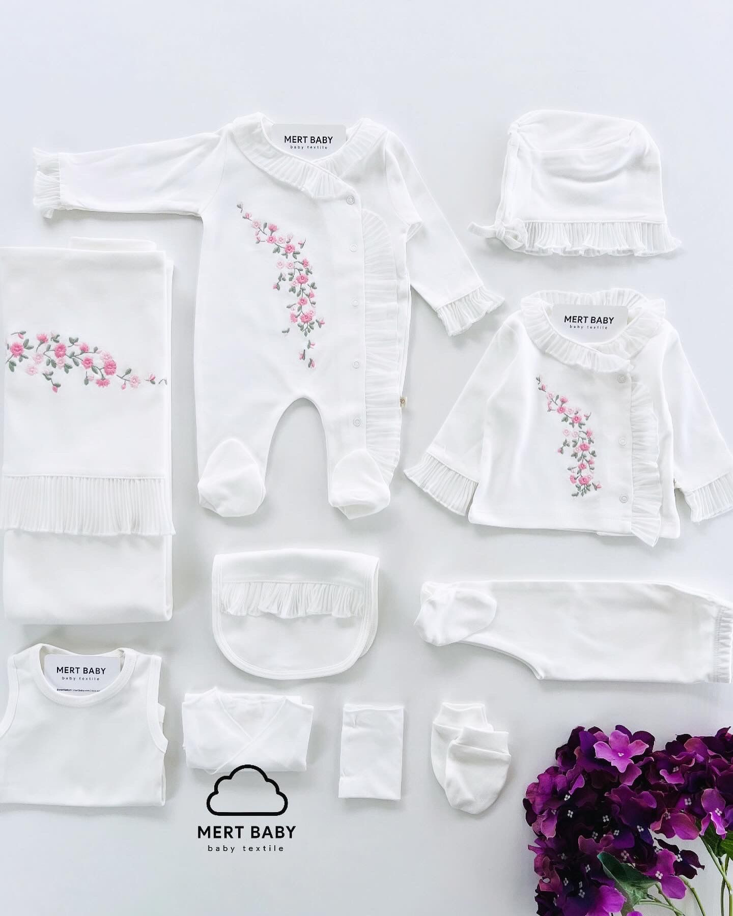 Çiçek Nakışlı Dantel Detaylı 10’lu Hastane Seti