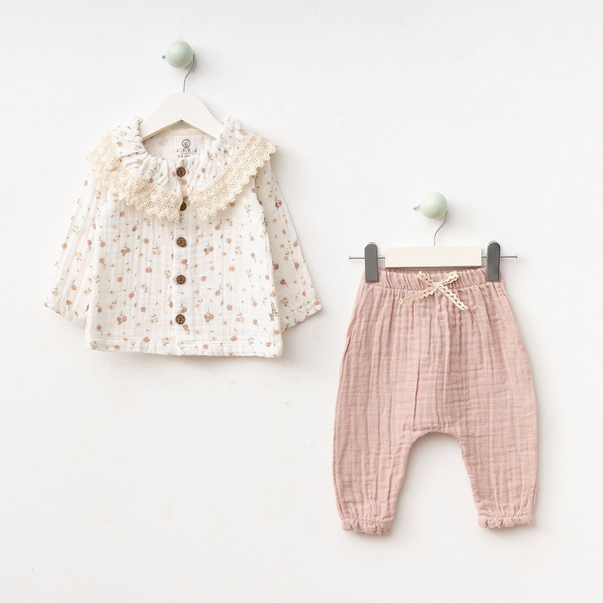 Müslin Çiçekli İkili Takım