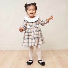 Ekose Elbise Yuvarlak Yaka