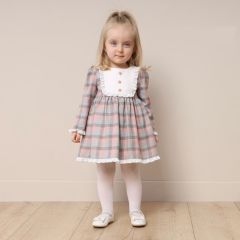 Ekose Elbise Geniş Yaka Düğmeli