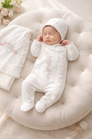 Çiçek Nakışlı Dantel Detaylı 3’lü Hastane Seti