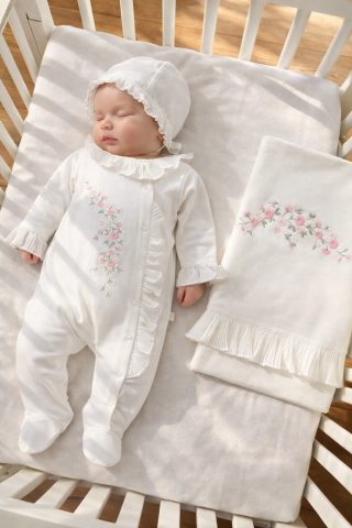 Çiçek Nakışlı Dantel Detaylı 3’lü Hastane Seti