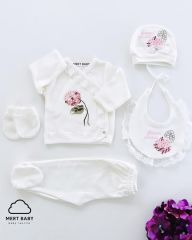 Hydrangea Flower 5-Piece Hospital Set Ecru